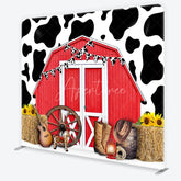 Aperturee - Aperturee Red Barn and Cow Print Square Double-Sided Backdrop Rustic Farm Western Party Decor