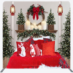 Aperturee - Aperturee Red Bed Tree Light Christmas Tension Fabric Backdrop