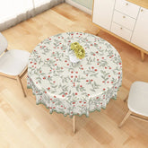 Aperturee - Aperturee Red Berry and Green Leaf Round Tablecloth Rustic Botanical Garden Style Table Cover for Dining