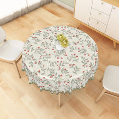 Aperturee - Aperturee Red Berry and Green Leaf Round Tablecloth Rustic Botanical Garden Style Table Cover for Dining