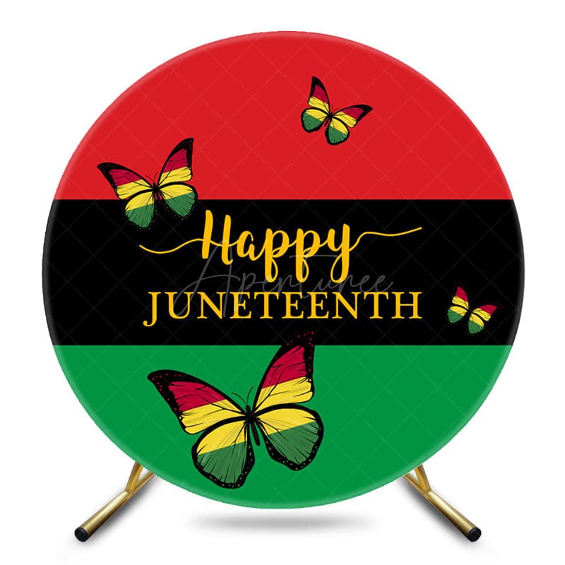 Aperturee - Aperturee Red Black Green Butterfly Round Juneteenth Backdrop
