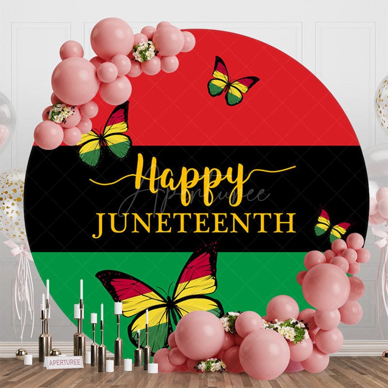Aperturee - Aperturee Red Black Green Butterfly Round Juneteenth Backdrop