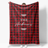 Aperturee - Aperturee Red Black Plaid Leaves Custom Name Baby Blanket