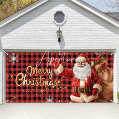Aperturee - Aperturee Red Black Plaid Santa Christmas Garage Door Banner