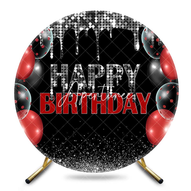 Aperturee - Aperturee Red Black Silver Glitter Round Birthday Backdrop