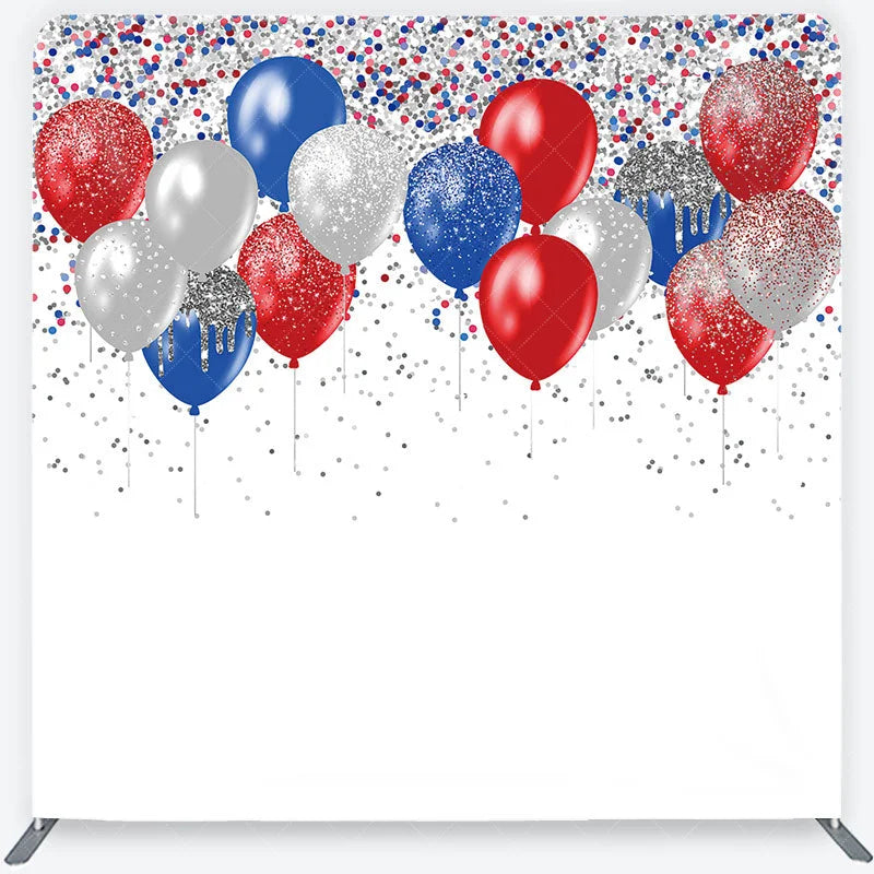 Aperturee - Aperturee Red Blue and Silver Glitter Balloons Backdrop Birthday Party Confetti Decor Photography Tension Fabric Backdrop