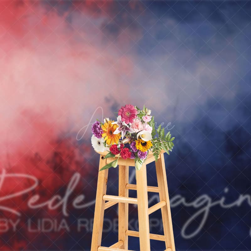 Aperturee - Aperturee Red Blue Foggy Mystic Florals Fine Art Photo Backdrop