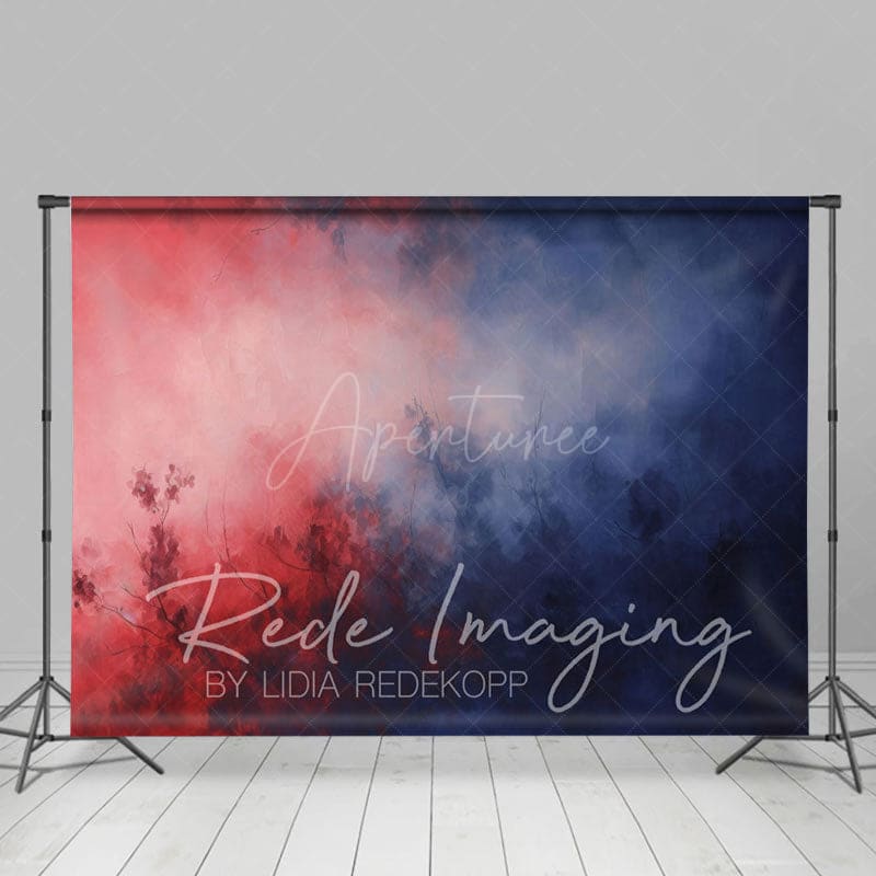 Aperturee - Aperturee Red Blue Foggy Mystic Florals Fine Art Photo Backdrop