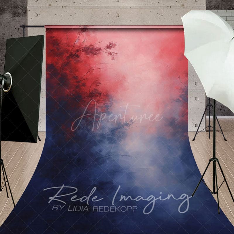 Aperturee - Aperturee Red Blue Foggy Mystic Florals Fine Art Sweep Backdrop