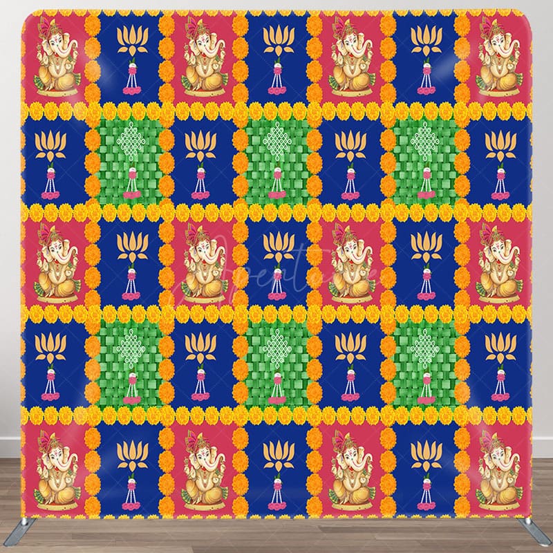 Aperturee - Aperturee Red Blue Green Plaid Happy Diwali Pillow Case Backdrop