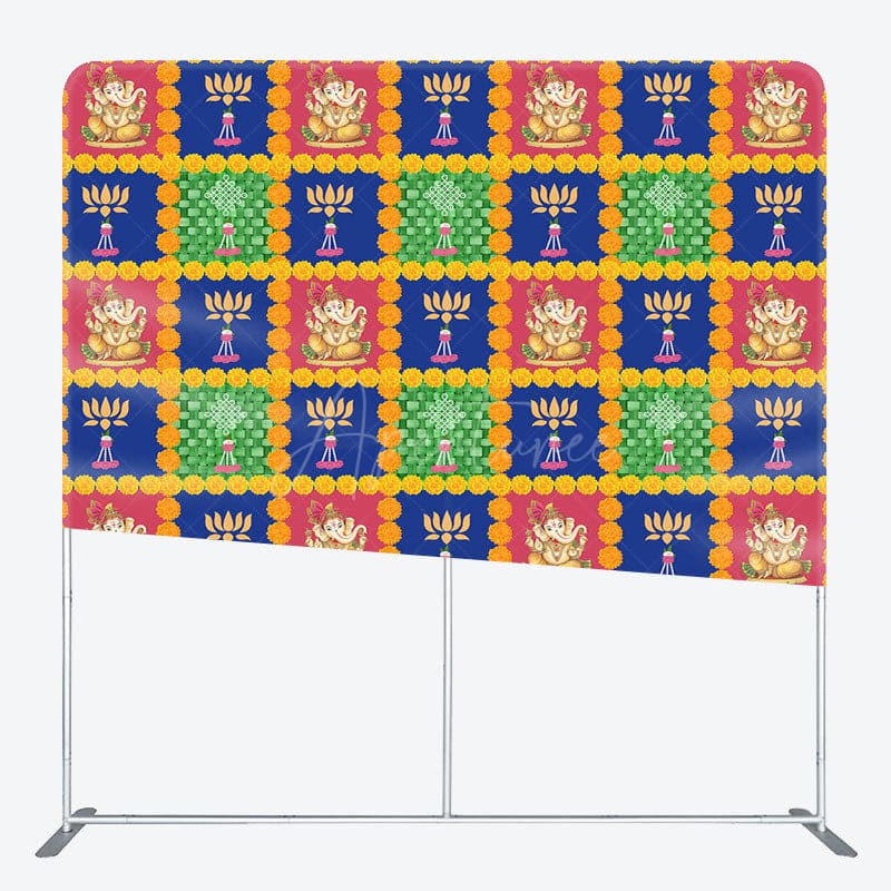 Aperturee - Aperturee Red Blue Green Plaid Happy Diwali Pillow Case Backdrop