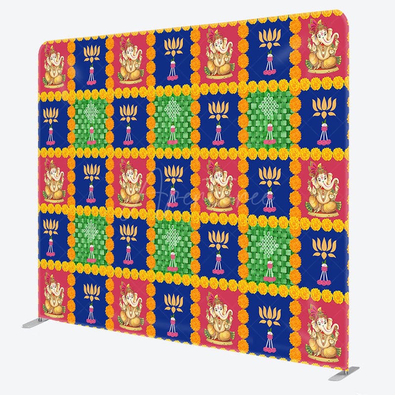 Aperturee - Aperturee Red Blue Green Plaid Happy Diwali Pillow Case Backdrop