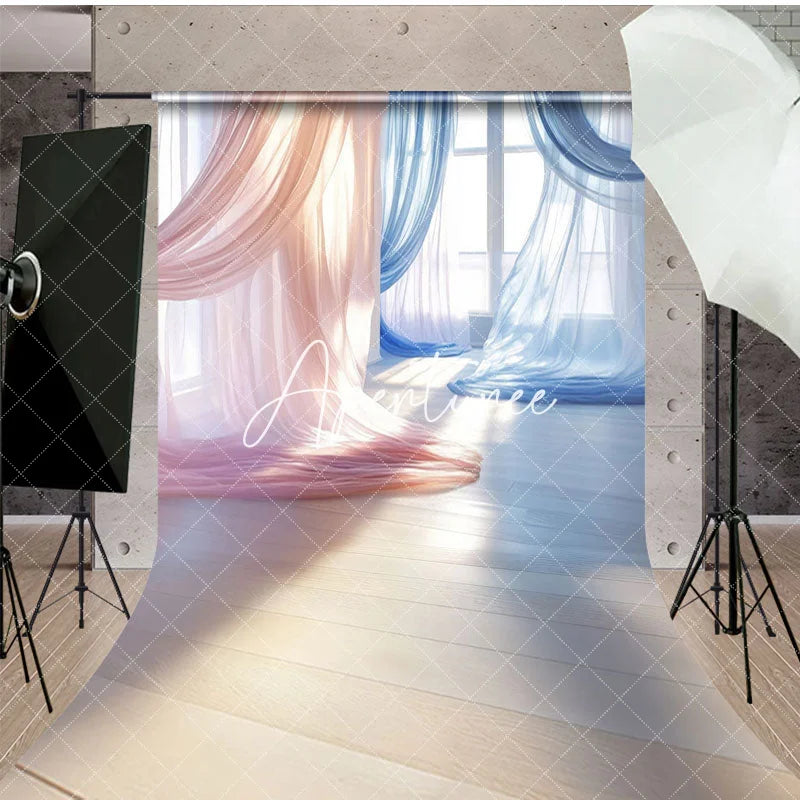 Aperturee - Aperturee Red Blue Soft Flowy Drapery Maternity Sweep Backdrop