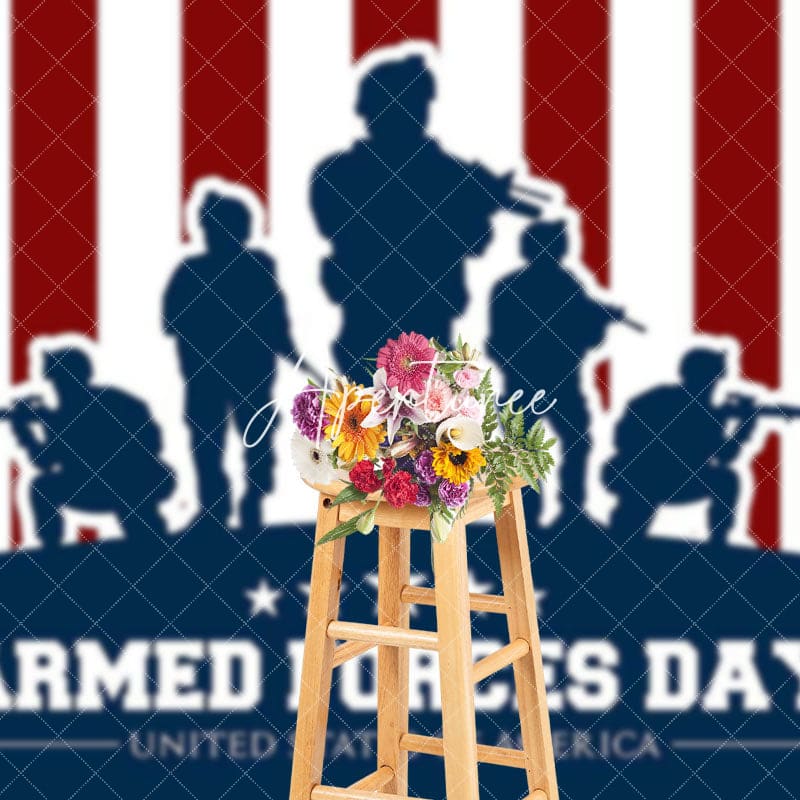 Aperturee - Aperturee Red Blue White Stripe Soldier Armed Forces Day Backdrop