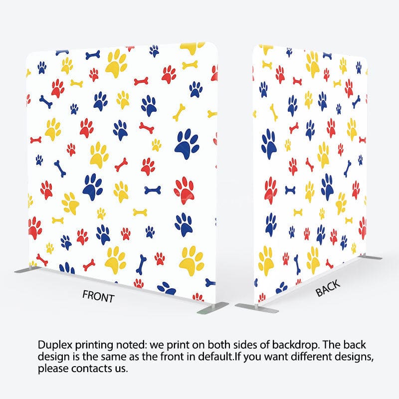 Aperturee - Aperturee Red Blue Yellow Paw Print Square Tension Backdrop