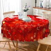 Aperturee - Aperturee Red Bokeh Gold Ribbon Round Tablecloth Festive Valentine Heart Table Cover for Dinner