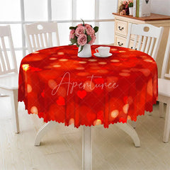 Aperturee - Aperturee Red Bokeh Heart Round Tablecloth Romantic Light Spot Pattern Table Cover for Valentine