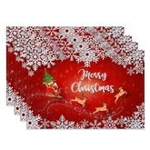 Aperturee - Aperturee Red Bokeh Snowflakes Sled Xmas Set Of 4 Placemats