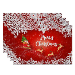 Aperturee - Aperturee Red Bokeh Snowflakes Sled Xmas Set Of 4 Placemats