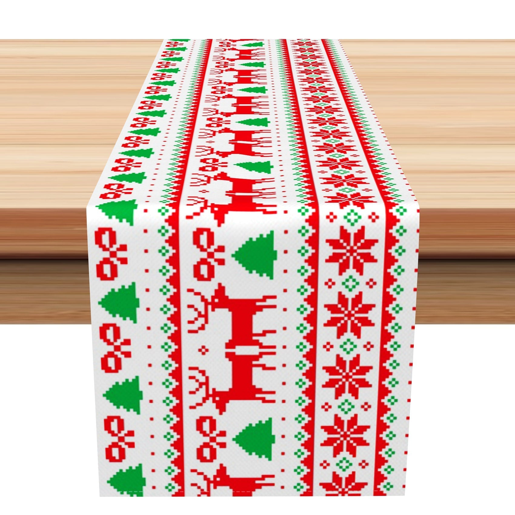 Aperturee - Aperturee Red Bowknot Elk Snowflake Tree Christmas Table Runner