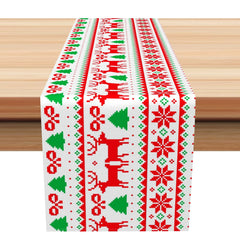 Aperturee - Aperturee Red Bowknot Elk Snowflake Tree Christmas Table Runner