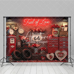 Aperturee - Aperturee Red Brick Wall Fuel of Love Neon Sign Vintage Garage Photography Backdrop Route 66 Valentine’s Day Party