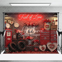 Aperturee - Aperturee Red Brick Wall Fuel of Love Neon Sign Vintage Garage Photography Backdrop Route 66 Valentine’s Day Party