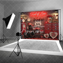 Aperturee - Aperturee Red Brick Wall Fuel of Love Neon Sign Vintage Garage Photography Backdrop Route 66 Valentine’s Day Party