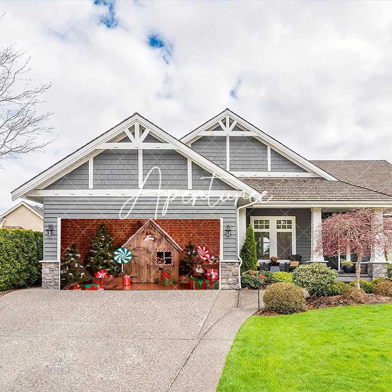 Aperturee - Aperturee Red Brick Wall Wood House Candy Garage Door Banner