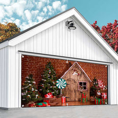 Aperturee - Aperturee Red Brick Wall Wood House Candy Garage Door Banner