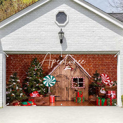 Aperturee - Aperturee Red Brick Wall Wood House Candy Garage Door Banner