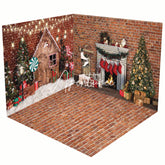 Aperturee - Aperturee Red Bricks Wall Festive Christmas Room Set Backdrop