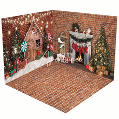 Aperturee - Aperturee Red Bricks Wall Festive Christmas Room Set Backdrop