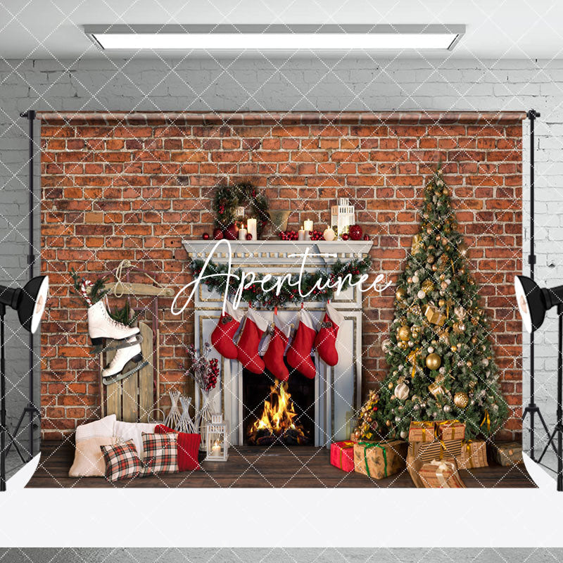 Aperturee - Aperturee Red Bricks Wall Festive Christmas Room Set Backdrop