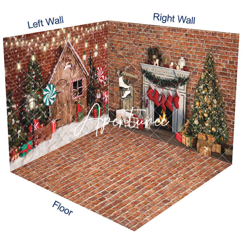 Aperturee - Aperturee Red Bricks Wall Festive Christmas Room Set Backdrop