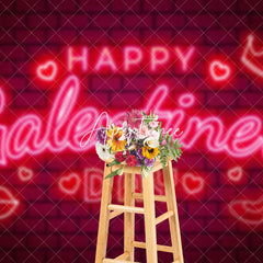 Aperturee - Aperturee Red Bricks Wall Neon Happy Galentines Day Backdrop