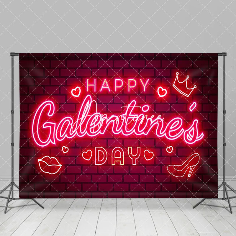 Aperturee - Aperturee Red Bricks Wall Neon Happy Galentines Day Backdrop