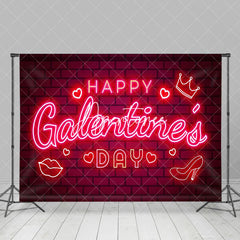 Aperturee - Aperturee Red Bricks Wall Neon Happy Galentines Day Backdrop