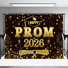 Aperturee - Aperturee Red Brown Gold Stars Happy Prom 2026 Grad Backdrop