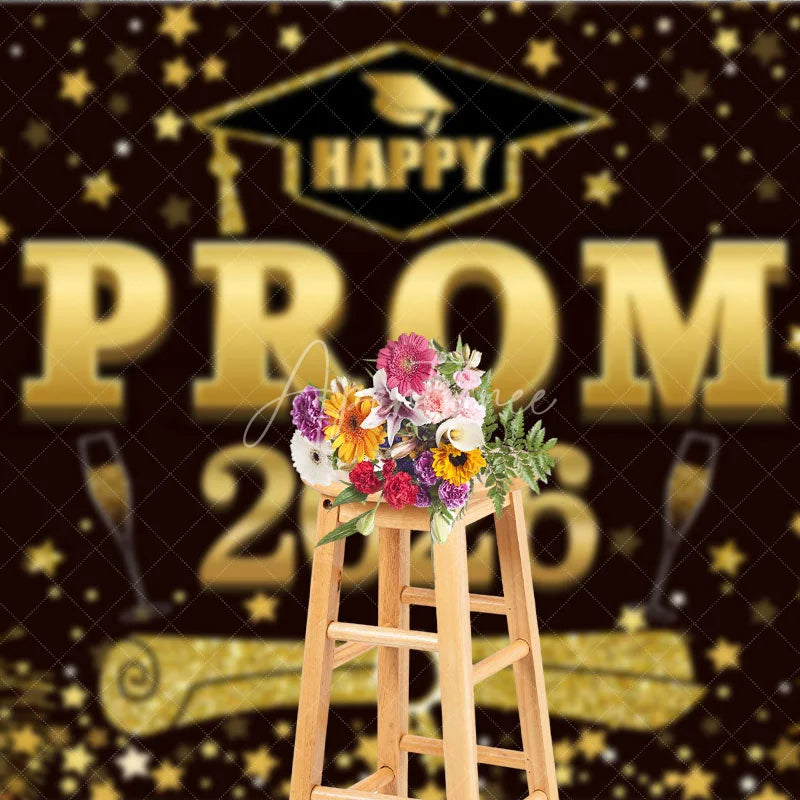 Aperturee - Aperturee Red Brown Gold Stars Happy Prom 2026 Grad Backdrop