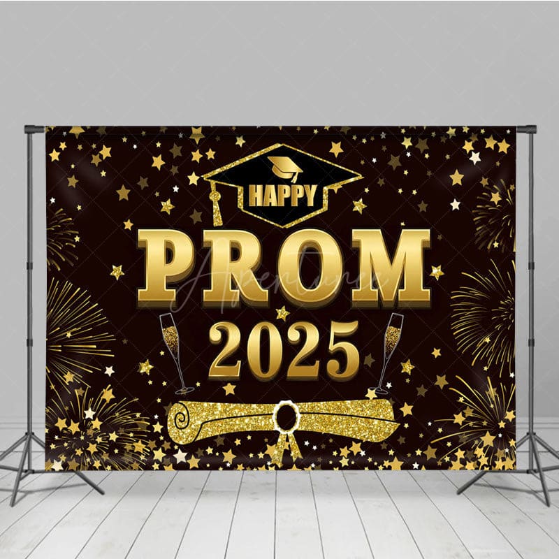 Aperturee - Aperturee Red Brown Gold Stars Happy Prom 2025 Grad Backdrop