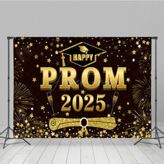 Aperturee - Aperturee Red Brown Gold Stars Happy Prom 2025 Grad Backdrop