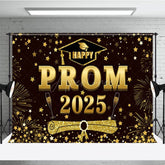Aperturee - Aperturee Red Brown Gold Stars Happy Prom 2025 Grad Backdrop