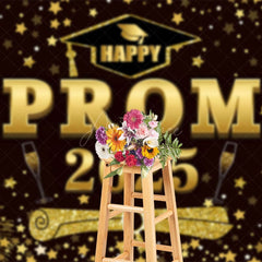 Aperturee - Aperturee Red Brown Gold Stars Happy Prom 2025 Grad Backdrop