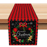 Aperturee - Aperturee Red Buffalo Plaid Christmas Table Runner ’Merry Christmas’ Wreath Farmhouse Holiday Dining Decor