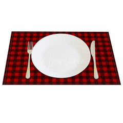 Aperturee - Aperturee Red Buffalo Plaid Set of 4 Placemats Dark Farmhouse Check Rustic Holiday Christmas Table Mats