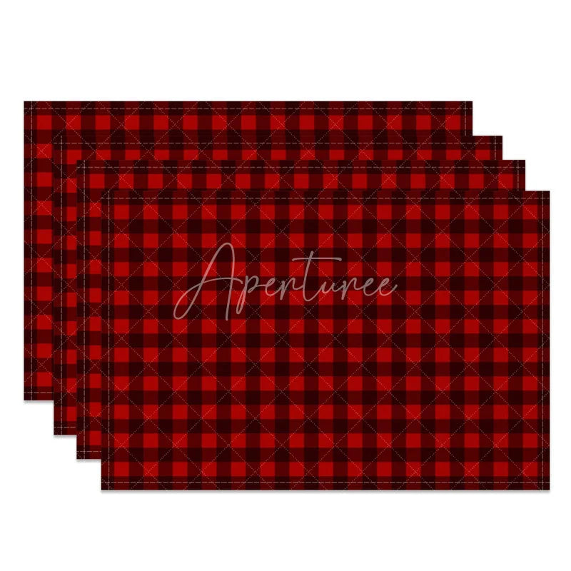 Aperturee - Aperturee Red Buffalo Plaid Set of 4 Placemats Dark Farmhouse Check Rustic Holiday Christmas Table Mats