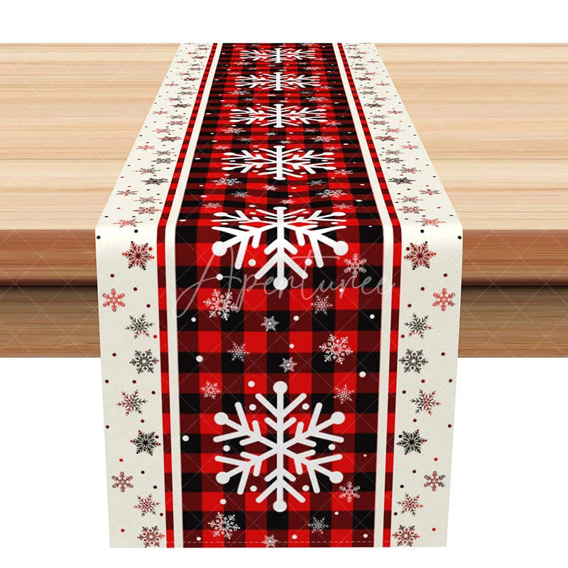 Aperturee - Aperturee Red Buffalo Plaid Snowflake Christmas Table Runner for Rustic Farmhouse Holiday Dining Table Decor