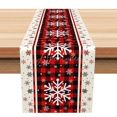 Aperturee - Aperturee Red Buffalo Plaid Snowflake Christmas Table Runner for Rustic Farmhouse Holiday Dining Table Decor
