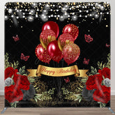 Aperturee - Aperturee Red Butterfly Balloons Fabric Backdrop Cover for Birthday